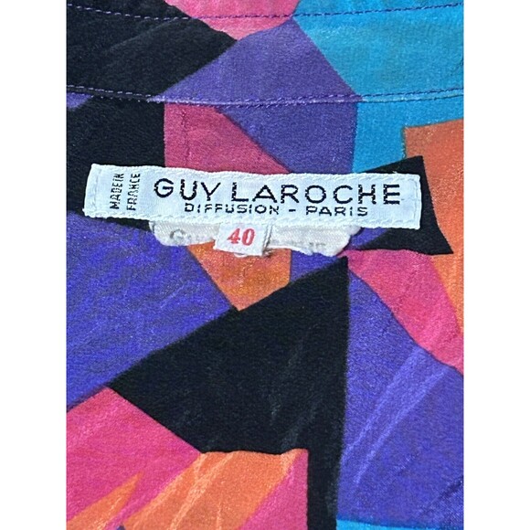 Guy Laroche Vintage Diffusion Paris Silk Blouse Size 40/12 US Geometric Design - Picture 5 of 8